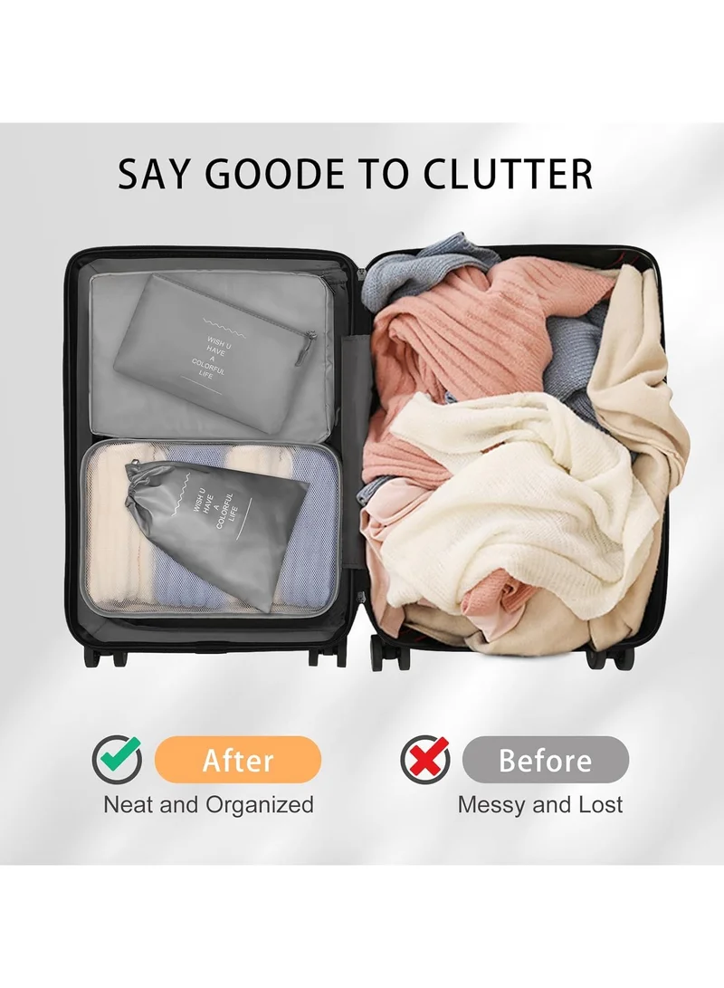 Quesera  Travel Organizer, 8 Pcs Packing Cubes Luggage Organizer, Storage Bags Organizer Set, Waterproof, Space Saving, Travel Essentials Organizer, Grey  | Best Price UAE