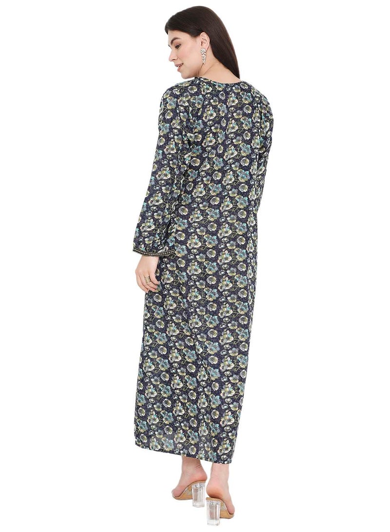 HANA & SARA عباءات عربية فريدة مزخرفة بطبعة زهور وتطريز - Image 1