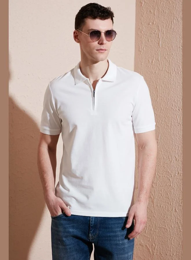 Buratti Cotton Regular Fit Half Zipper Polo Collar T Shirt Men's Polo Collar T-Shirt 5903008