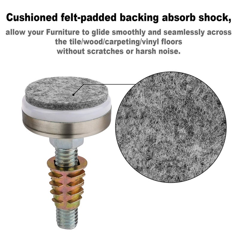 Anwenk Heavy Duty Furniture Levelers Adjustable Furniture Legs Levelers, Leveling Feet for Tables Chairs Cabinets Sofa Raiser, Support 1320LBs, T- Nut Kit 3/8â€-16 Thread, Large Base,w/ 4 Felt Pads (8 Pack) - Image 3