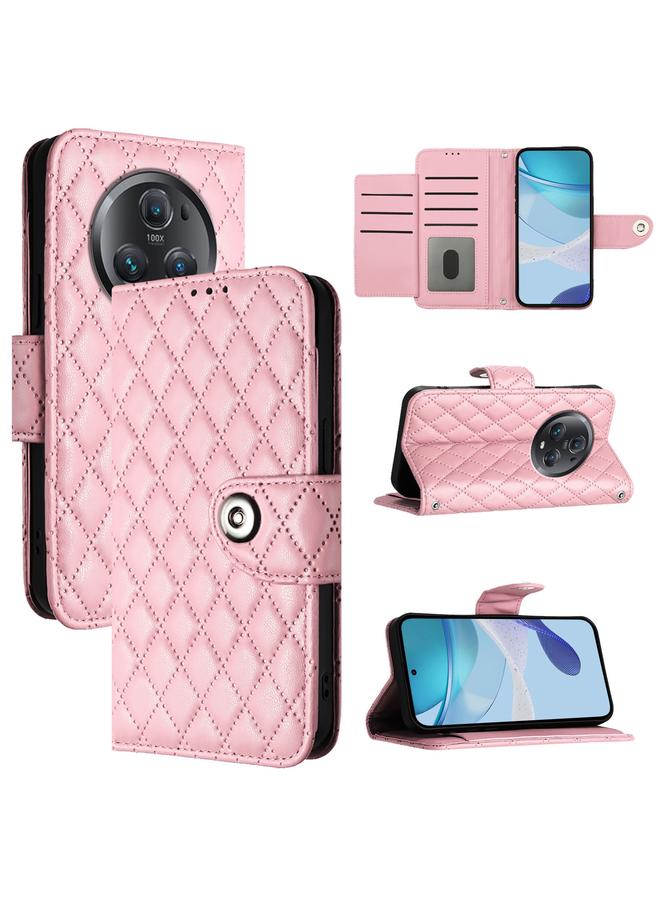 Zaboon Case For Honor Magic5 Pro Rhombic Texture Flip Leather Phone Case with Lanyard - Image 1