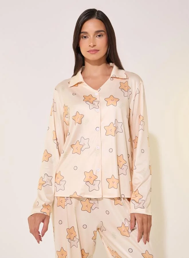 Styli Styli Starts Printed Shirt and Pants Pyjama Sets
