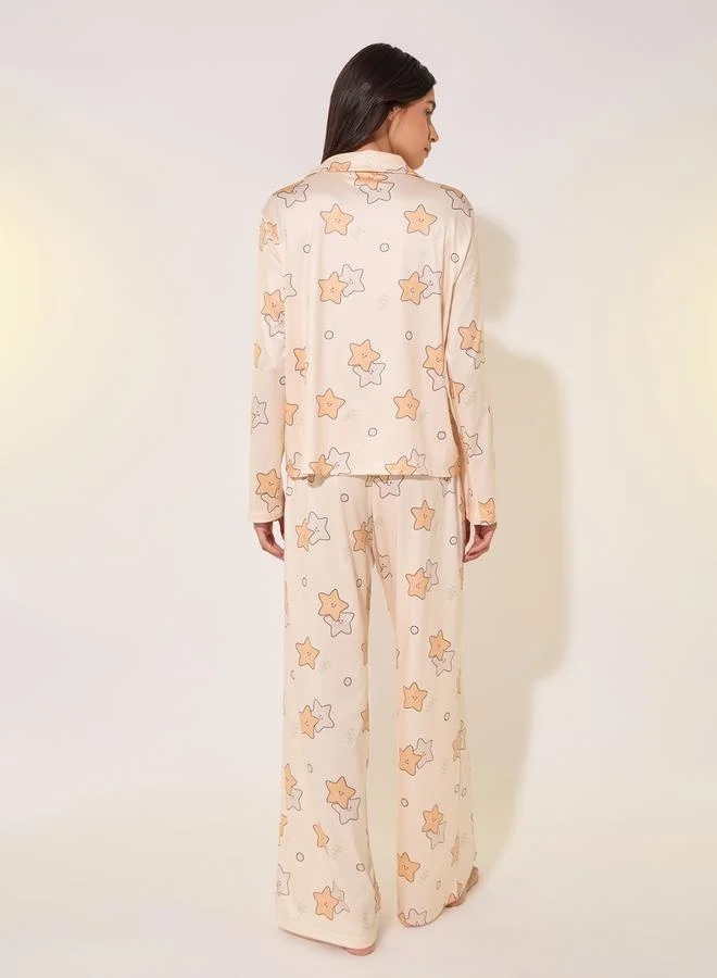Styli Styli Starts Printed Shirt and Pants Pyjama Sets