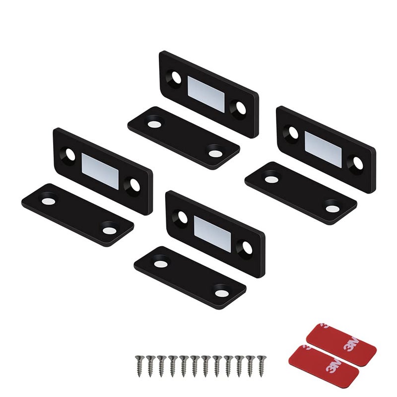 Mousike Magnetic Door Catch Ultra Thin Cabinet Magnets Stainless Steel Drawer Magnet Catch for Sliding Door Closure Kitchen Cabinet Cupboard Closet Closer (Black-4Pack) - Image 1