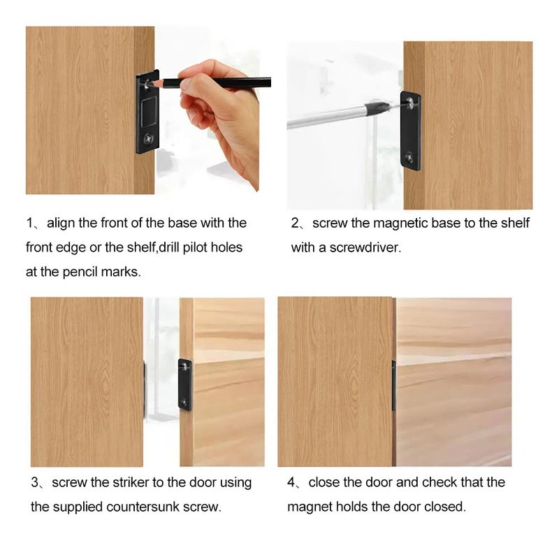 Mousike Magnetic Door Catch Ultra Thin Cabinet Magnets Stainless Steel Drawer Magnet Catch for Sliding Door Closure Kitchen Cabinet Cupboard Closet Closer (Black-4Pack) - Image 5