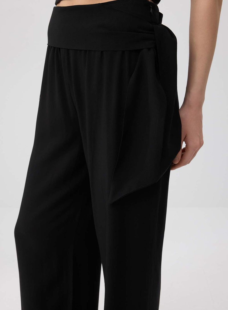 trendyol Black Waist Tie Belted Relaxed Fit Wide Leg Trousers - Image 5