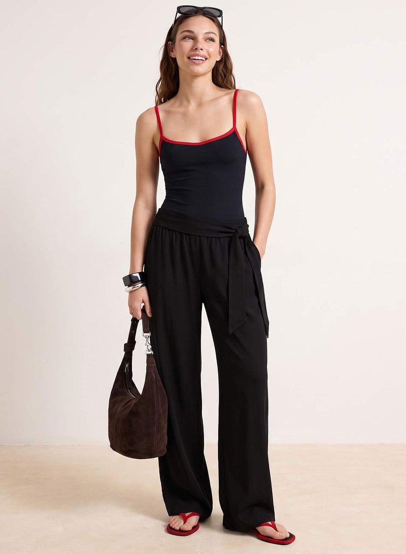 trendyol Black Waist Tie Belted Relaxed Fit Wide Leg Trousers - Image 2