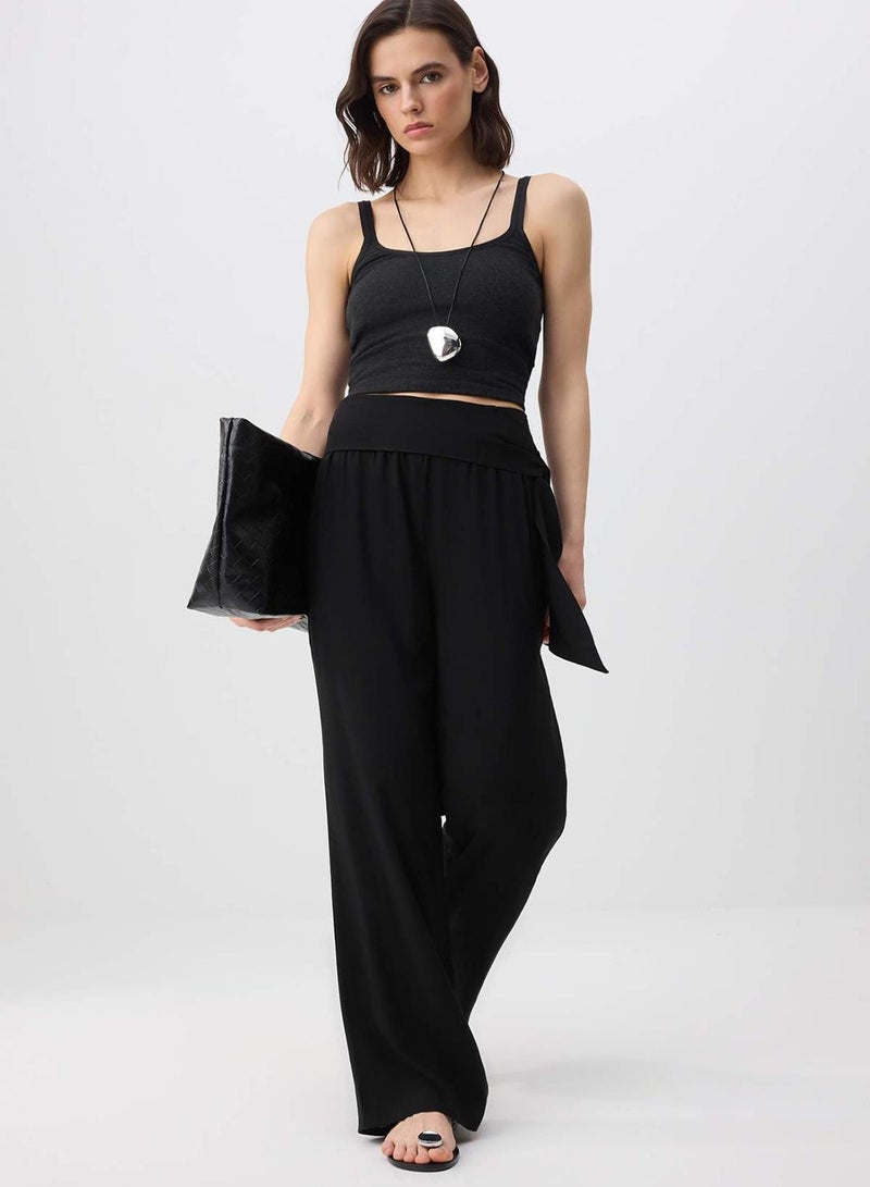 trendyol Black Waist Tie Belted Relaxed Fit Wide Leg Trousers - Image 3