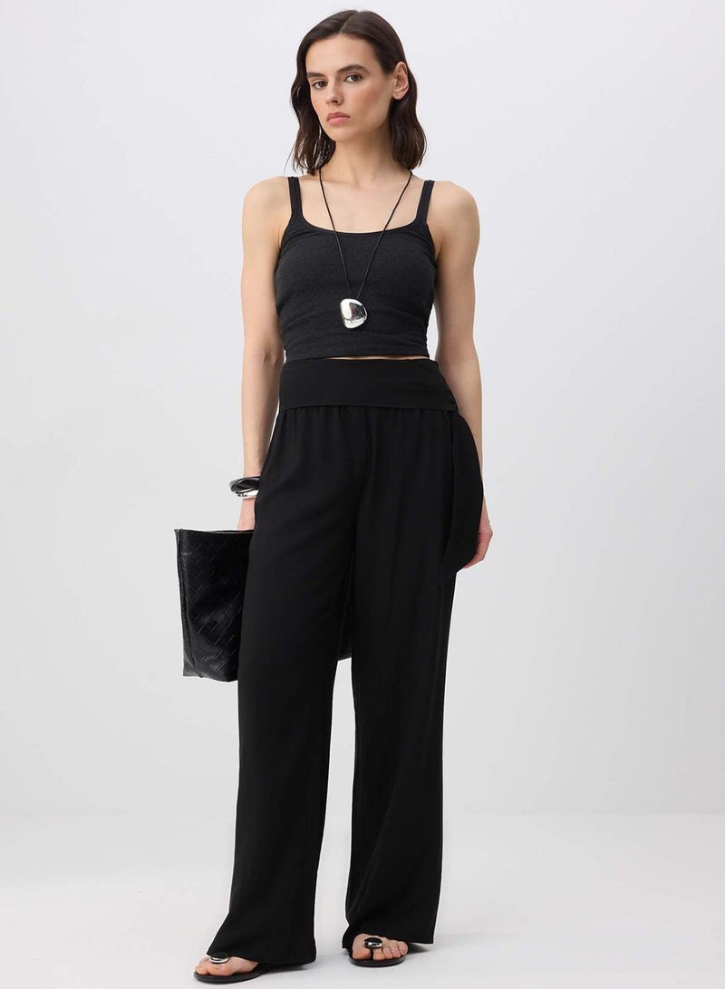 trendyol Black Waist Tie Belted Relaxed Fit Wide Leg Trousers - Image 4