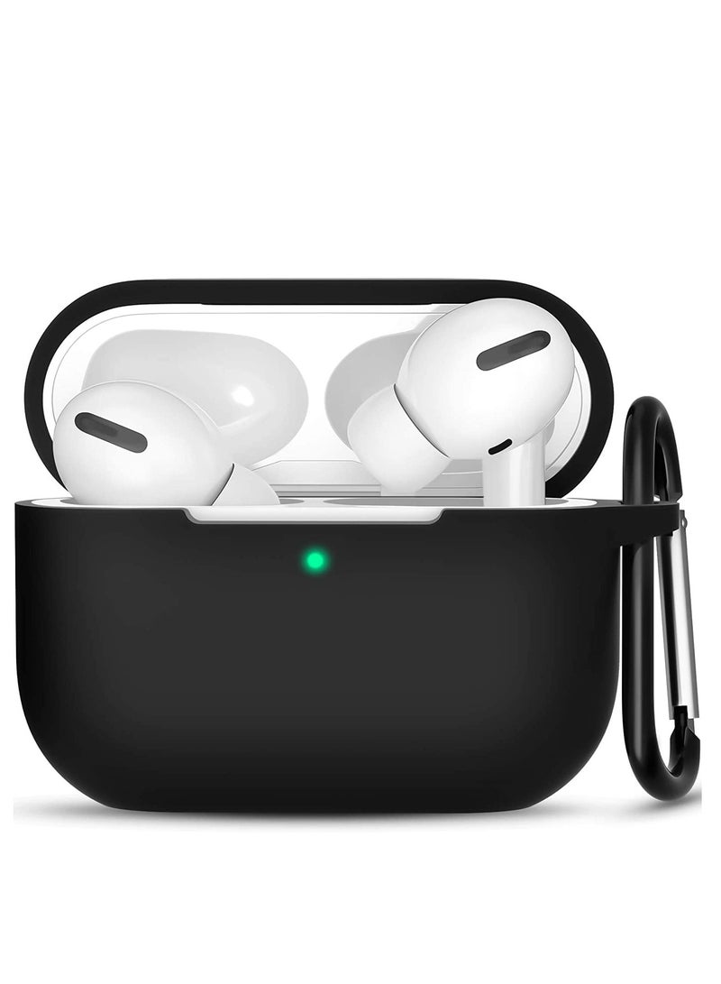 FOCUS Silicone Case Cover for AirPods Pro 2nd Generation 2022, Slim Protective Cover Skin for AirPods Pro 2 with Keychain (Black) - Image 1