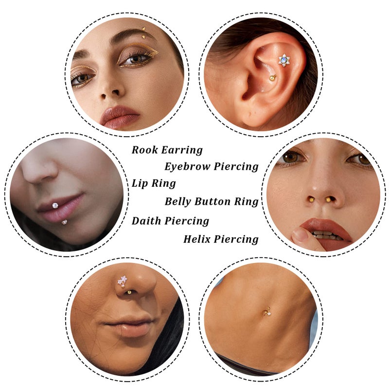Drperfect 12 PCS Rook Piercing Jewelry Rook Earrings for Women Men Eyebrow Rings 16G Stainless Steel Curved Barbell Dangle CZ Belly Lip Ring Cartilage Daith Surface Tragus Piercing Jewelry - Image 3