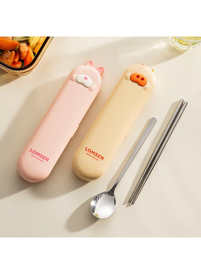 Onlycook Onlycook Children's Portable Cutlery Set, 304 Stainless Steel Chopsticks And Spoon Set For Elementary School Students, Personal Use - Light Yellow Cow - Image 5