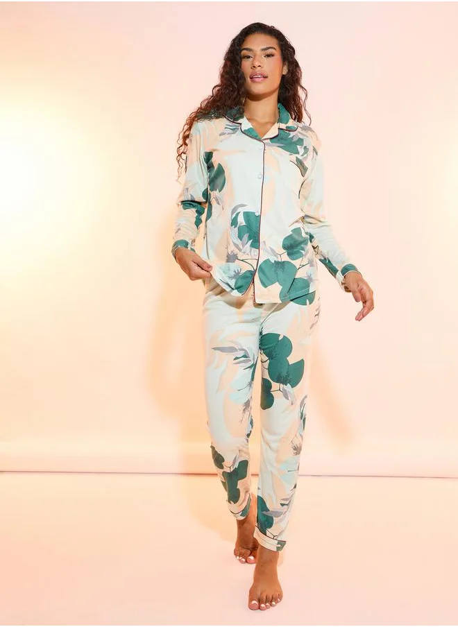 Styli Printed Long Sleeve Shirt & Pyjama Set