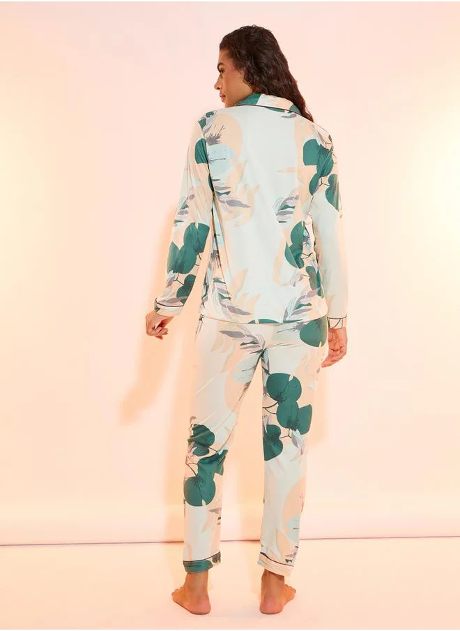 Styli Printed Long Sleeve Shirt & Pyjama Set