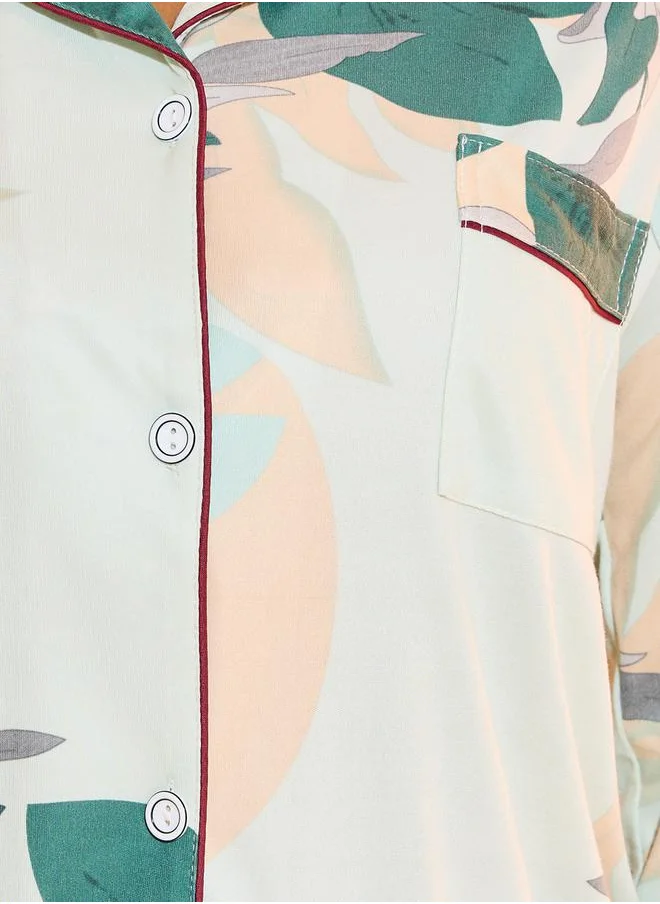 Styli Printed Long Sleeve Shirt & Pyjama Set