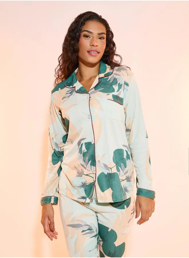 Styli Printed Long Sleeve Shirt & Pyjama Set