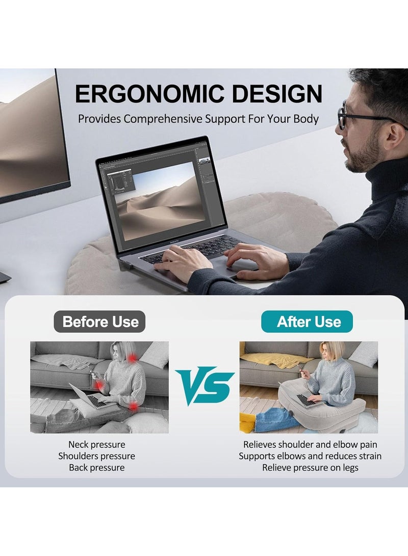 CMGTYYD Pillow reading pillow, inflatable reading pillow for game work, portable foldable inflatable laptop desk table stool for adults sitting on bed, sofa, floor, car - Image 2