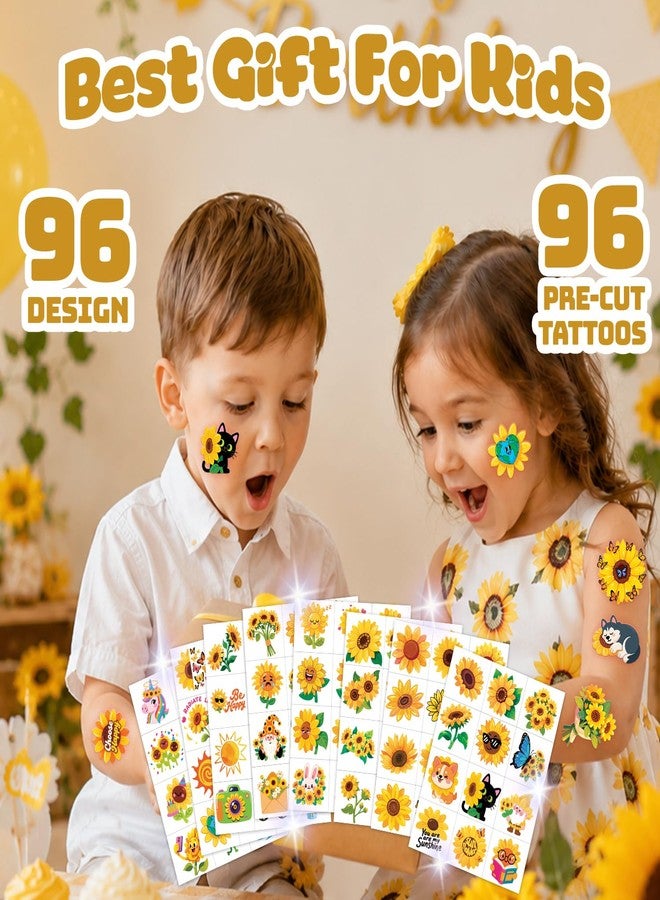 91TATTOOS 96 PCS Yellow Sunflower Pre-Cut Temporary Tattoos for Kids - Image 4
