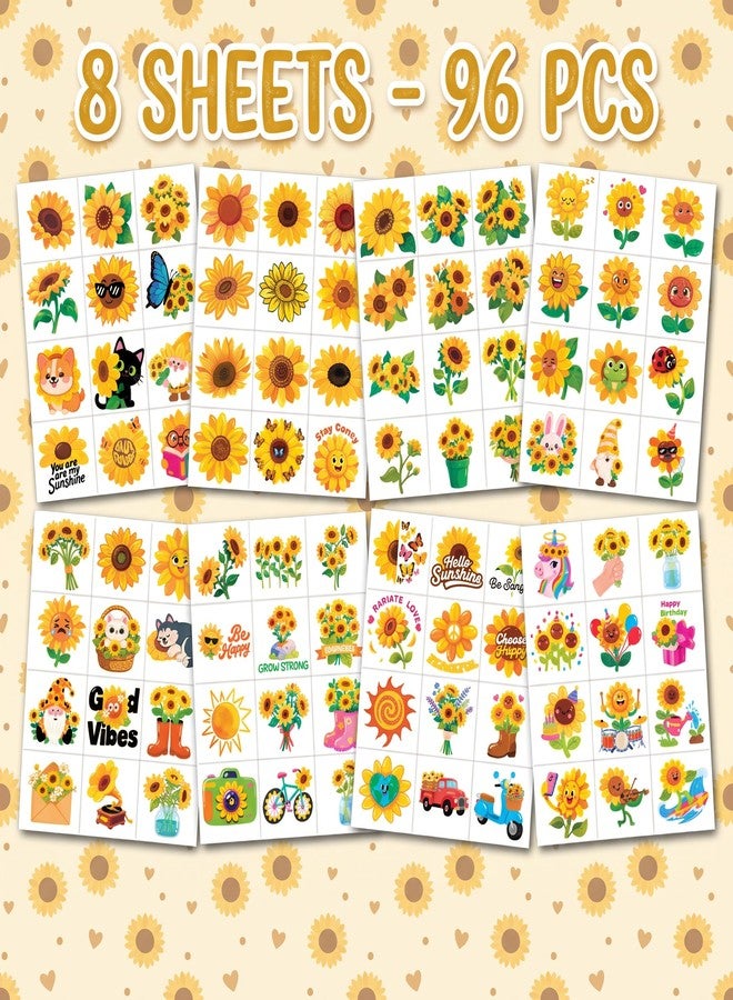 91TATTOOS 96 PCS Yellow Sunflower Pre-Cut Temporary Tattoos for Kids - Image 3