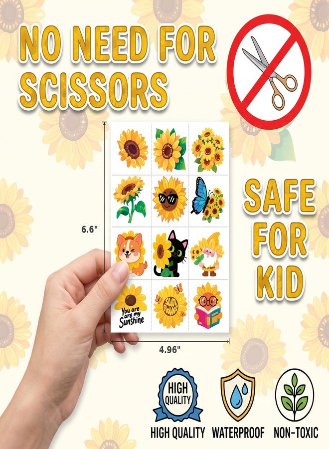 91TATTOOS 96 PCS Yellow Sunflower Pre-Cut Temporary Tattoos for Kids - Image 5