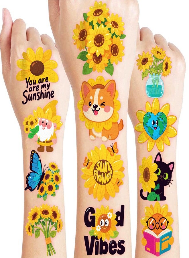 91TATTOOS 96 PCS Yellow Sunflower Pre-Cut Temporary Tattoos for Kids - Image 1