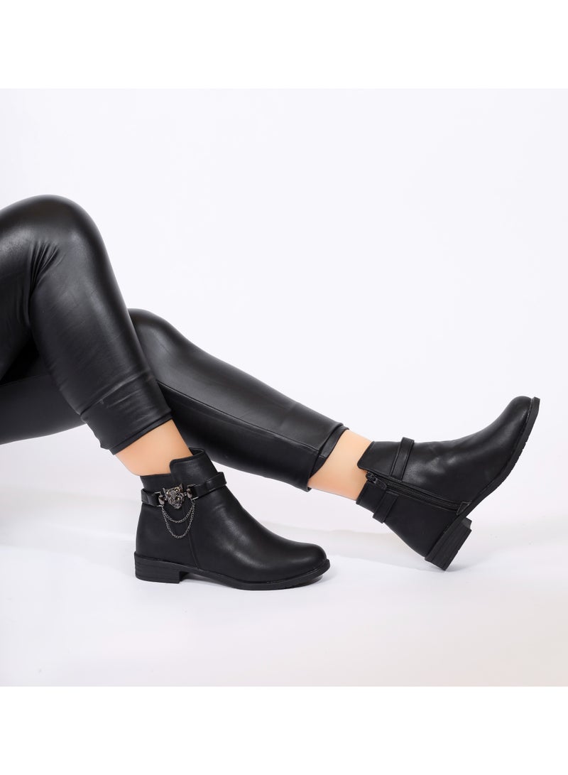 LIFESTYLISH Ankle Boots Flat Leather G-22 - Black - Image 4