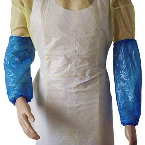 Adaamya® - 100 Pcs - Poly Disposable Arm Sleeves Elastic End Wrist Protection Over sleeves Cover for Painting Cleaning Blue (Poly (PE))… - Image 2