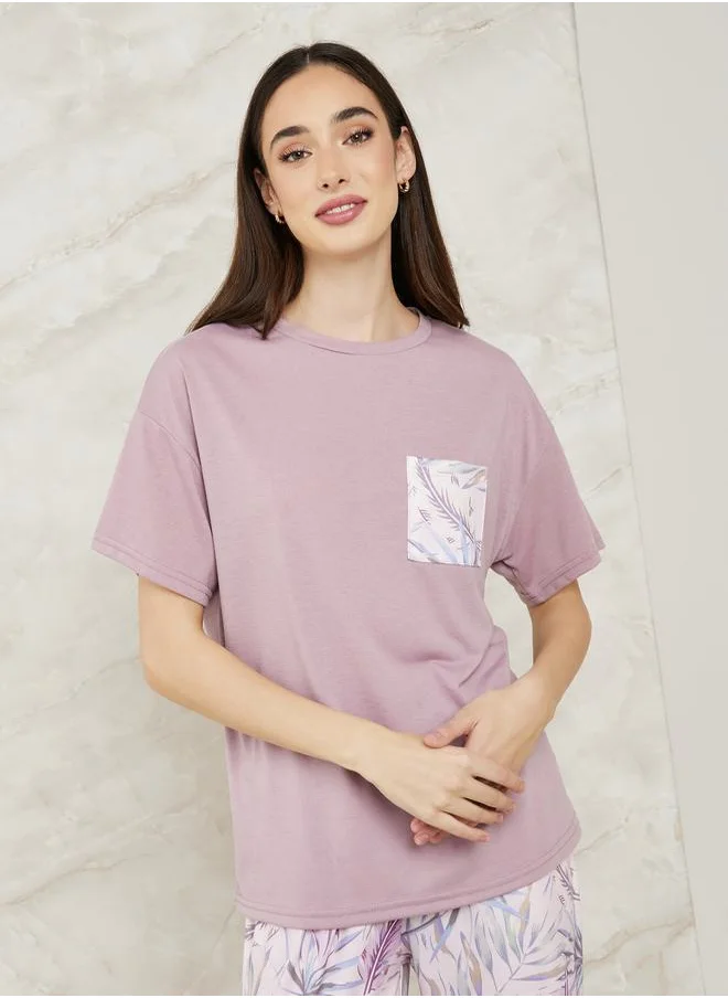 Styli Leafy Palm Pocket T-Shirt & Pyjama Set