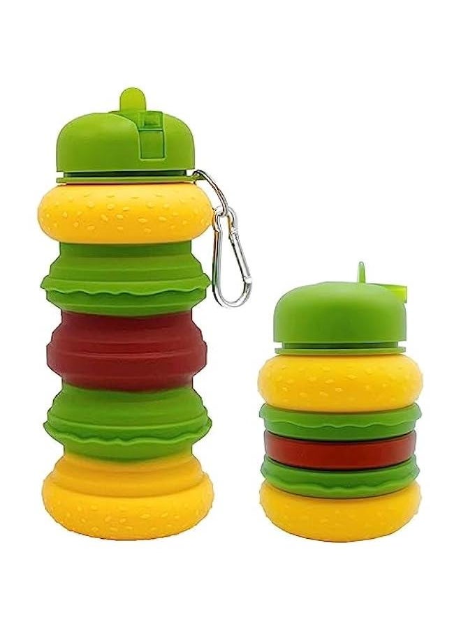 HOOKOR 20oz Foldable Silicone Water Bottle, Hamburger Design, Reusable for Sports Gym Travel Camping Hiking, Lightweight Essential for Traveling  - Image 1