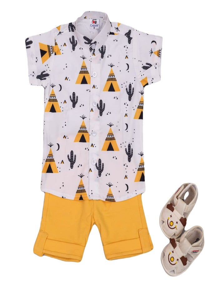 dimension By Vikita Enterprise Kids Boy's Printed Cotton Blend,Hosiery Short Sleeve Regular Wear Shirt & Shorts Set (V_E_1015 White&Yellow 1-2 Year) - Image 3