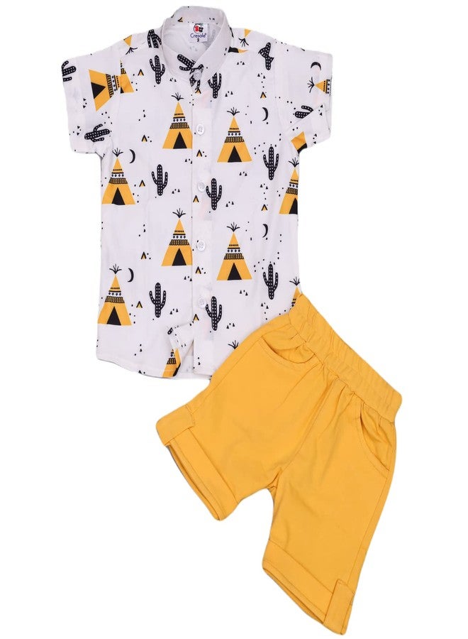dimension By Vikita Enterprise Kids Boy's Printed Cotton Blend,Hosiery Short Sleeve Regular Wear Shirt & Shorts Set (V_E_1015 White&Yellow 1-2 Year) - Image 5