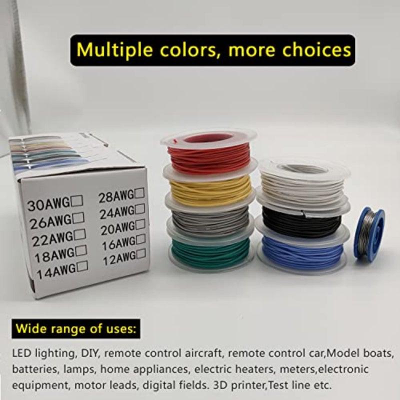 22AWG 7 ألوان سلك كهربائي من السيليكون كابل مرن سلك نحاسي متعدد الخيوط ذو قلب واحد مقاوم لدرجات الحرارة العالية والمنخفضة للاستخدام بنفسك، والمصابيح، والأجهزة المنزلية، والبطاريات، إلخ. 7 × 23 قدم - Image 5