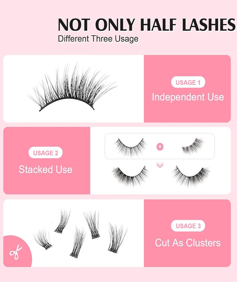NUDFSY 20PCS Half Lashes for Women - Natural Wispy False Eyelashes, Fluffy Volume Strip Fake Lashes, Accent DIY Cluster Faux Eyelashes - Image 3