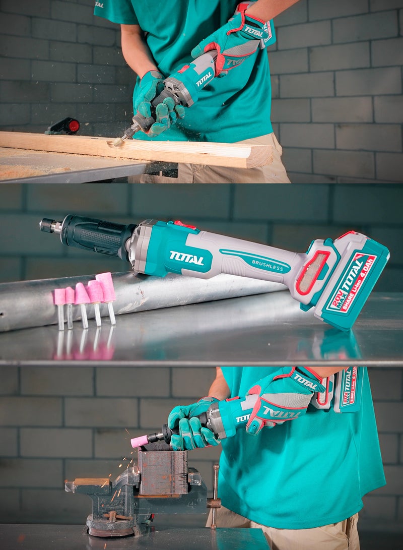 TOTAL 20V Brushless Cordless Die Grinder - 30,000 RPM High-Speed Power Tool with 3-Speed Control, 6mm (1/4") Collet, 2x 4.0Ah Batteries, Charger & 5 Mounted Points - TDGLI20012 - Image 3