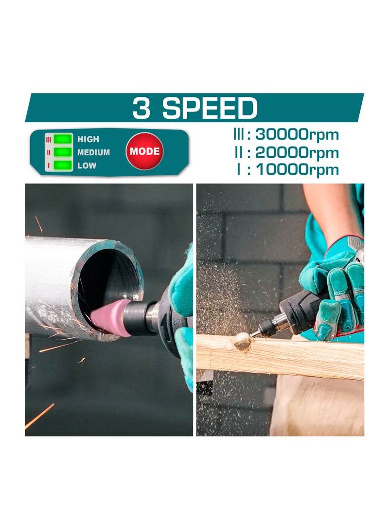 TOTAL 20V Brushless Cordless Die Grinder - 30,000 RPM High-Speed Power Tool with 3-Speed Control, 6mm (1/4") Collet, 2x 4.0Ah Batteries, Charger & 5 Mounted Points - TDGLI20012 - Image 2