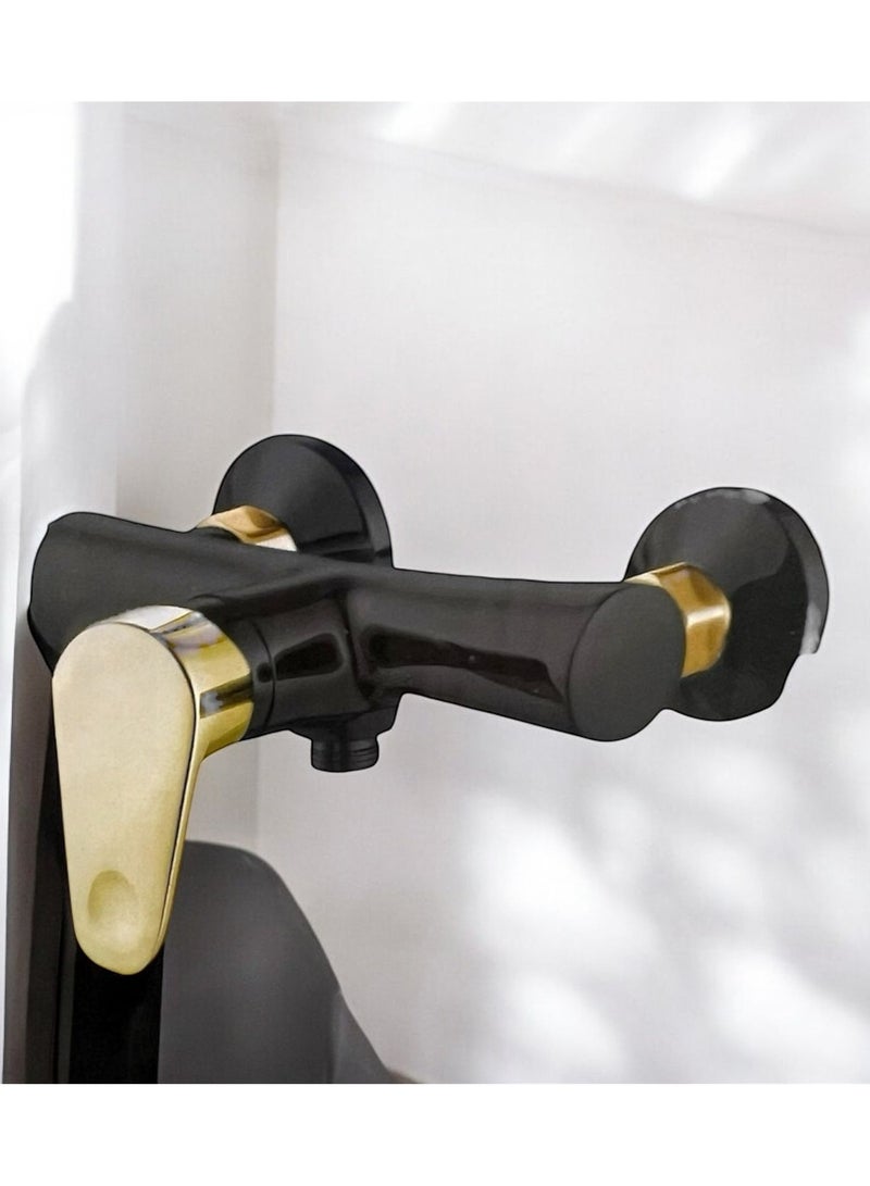 Black and gold mixer, designed for easy control of water flow and temperature