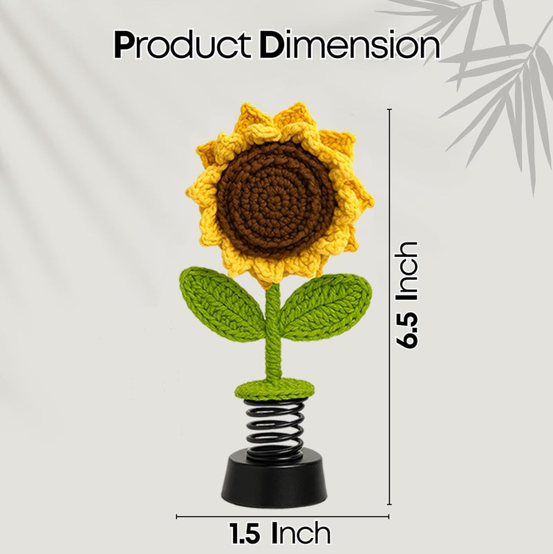 SYCAMORE EAST Handmade Crochet Sunflower Double pattels Car Dashboard Decorations Gifts for Women, Cute Sun Flower Car Dashboard Decor, Smiley Face Mini Sunflower Spring Desk Decorations 1 PCS - Image 3