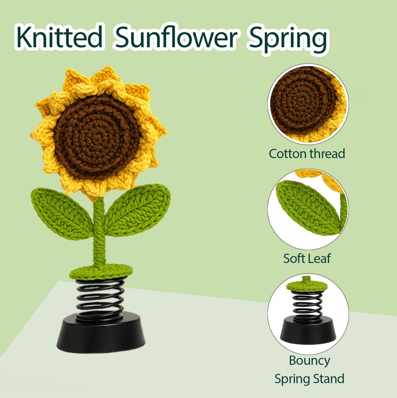 SYCAMORE EAST Handmade Crochet Sunflower Double pattels Car Dashboard Decorations Gifts for Women, Cute Sun Flower Car Dashboard Decor, Smiley Face Mini Sunflower Spring Desk Decorations 1 PCS - Image 5
