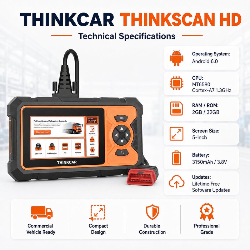 THINKCAR ThinkScan HD 5-Inch Heavy Duty Truck Scanner With Android System, Live Data, DPF Function And Lifetime Free Updates - Image 3