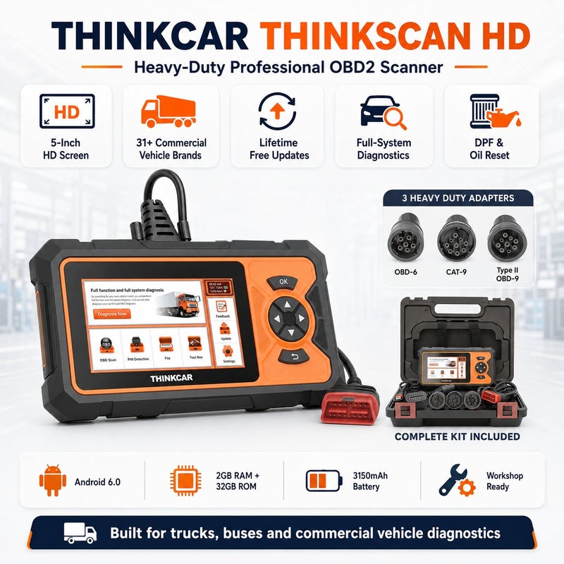 THINKCAR ThinkScan HD 5-Inch Heavy Duty Truck Scanner With Android System, Live Data, DPF Function And Lifetime Free Updates - Image 1