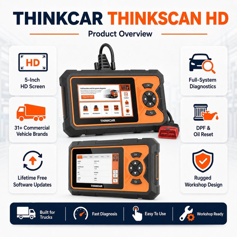 THINKCAR ThinkScan HD 5-Inch Heavy Duty Truck Scanner With Android System, Live Data, DPF Function And Lifetime Free Updates - Image 2