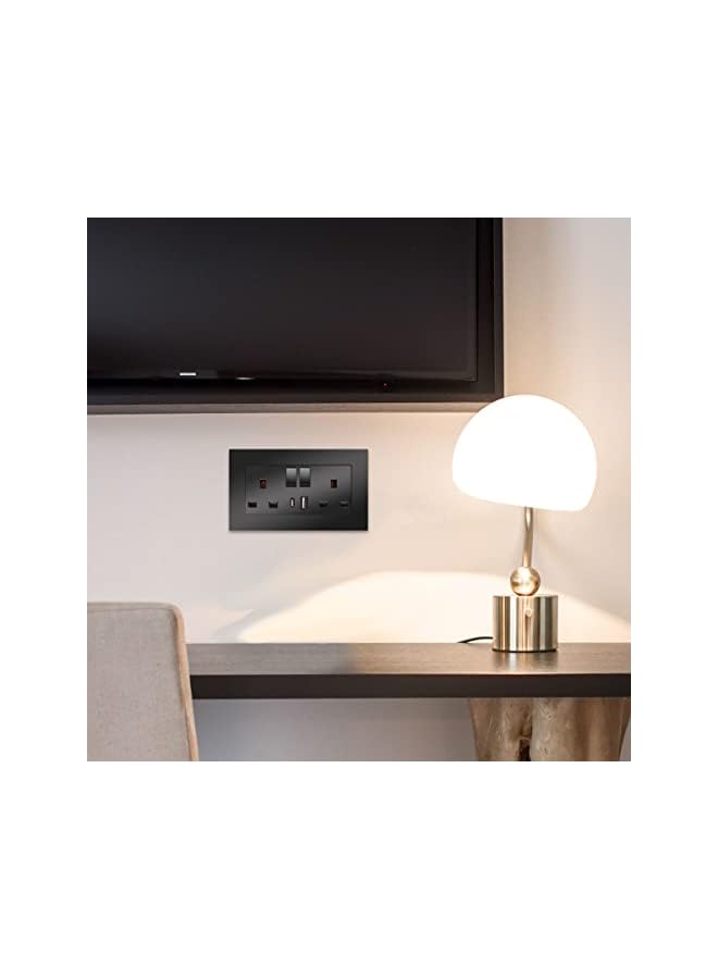 promass 5 Pack Double Switched Power Socket with Dual USB Charging Ports (Type A and C), Black 13 Amp Electric Wall Socket - Image 5