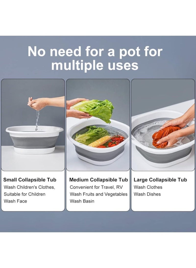 حوض قابل للطي 3 حزمة-حوض غسيل قابل للطي للأطباق والغسيل والفواكه والتخييم / حاوية تخزين بلاستيكية للمنزل والسفر - Image 5