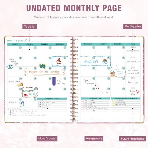 Ospelelf Undated Spiral Bound Planner Daily, Weekly and Monthly Planner, Pink Teacher Planners 12 Month 8.5 x 11 - Image 3