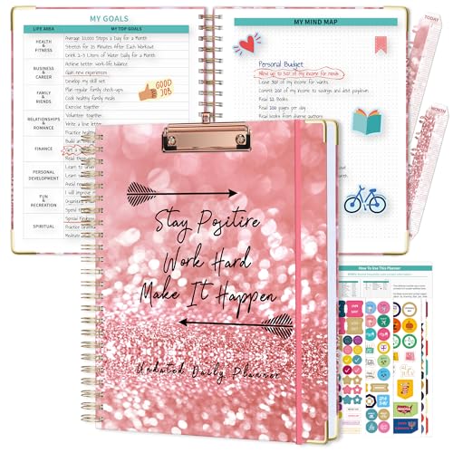 Ospelelf Undated Spiral Bound Planner Daily, Weekly and Monthly Planner, Pink Teacher Planners 12 Month 8.5 x 11 - Image 1