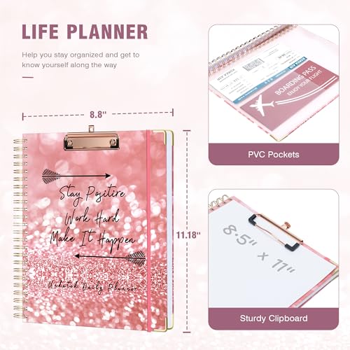Ospelelf Undated Spiral Bound Planner Daily, Weekly and Monthly Planner, Pink Teacher Planners 12 Month 8.5 x 11 - Image 2