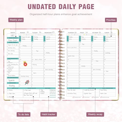 Ospelelf Undated Spiral Bound Planner Daily, Weekly and Monthly Planner, Pink Teacher Planners 12 Month 8.5 x 11 - Image 4
