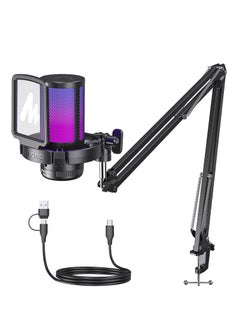 Maono Maonocaster DGM20S Gamerwave Condenser USB Gaming RGB Microphone Gaming USB Microphone With Boom Arm for Streaming Podcast YouTube Black  - Image 1