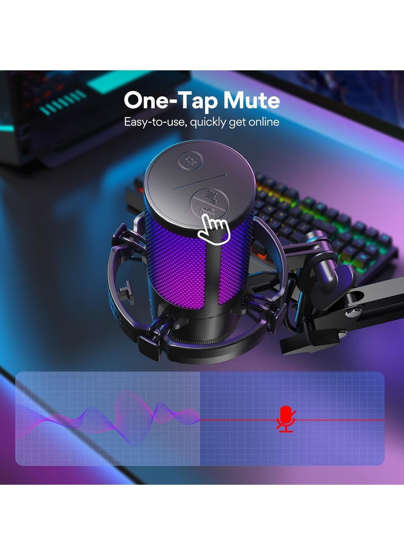 ماونو ميكروفون Maonocaster DGM20S Gamerwave مكثف USB للألعاب RGB ميكروفون USB للألعاب مع ذراع بوم لبث البودكاست على YouTube باللون الأسود  - Image 2