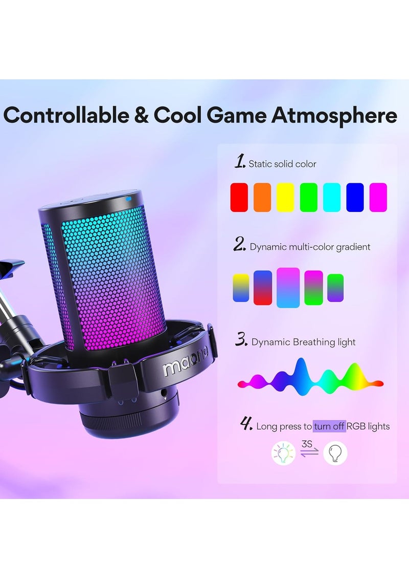 ماونو ميكروفون Maonocaster DGM20S Gamerwave مكثف USB للألعاب RGB ميكروفون USB للألعاب مع ذراع بوم لبث البودكاست على YouTube باللون الأسود  - Image 4